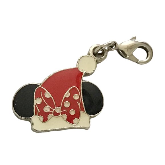 Vintage Disney Christmas Minnie Mouse Clip On Charm Bow Zipper Pull Santa Hat - Picture 1 of 4